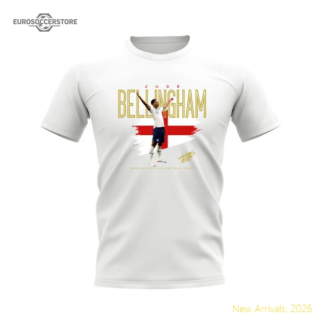 Jude Bellingham England Football Celebration T-Shirt (White)-Football Jersey Hub