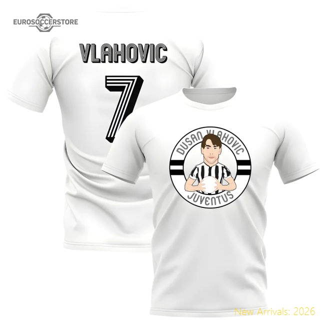 Dusan Vlahovic Juventus Illustration T-Shirt (White)-Football Jersey Hub
