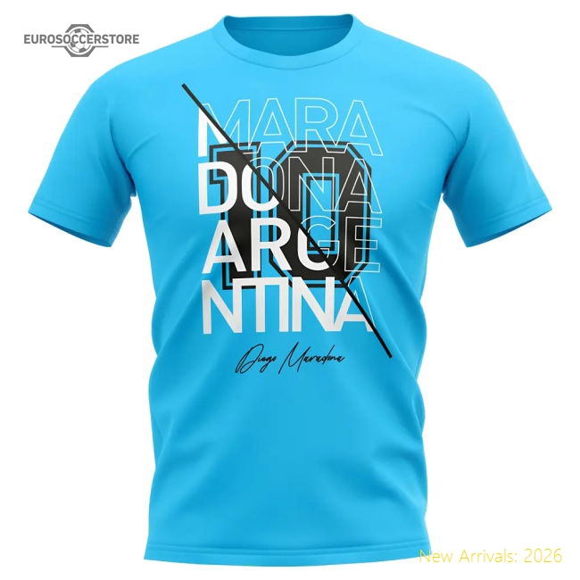 Diego Maradona Argentina Graphic Signature T-Shirt (Sky Blue)-Football Jersey Hub