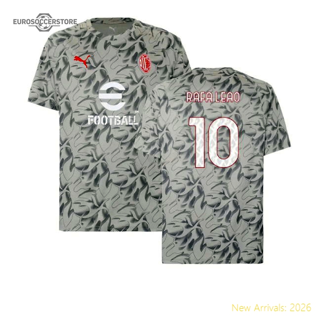 2025-2026 AC Milan Warm Up Jersey (Smokey Gray) (Rafa Leao 10)-Football Jersey Hub