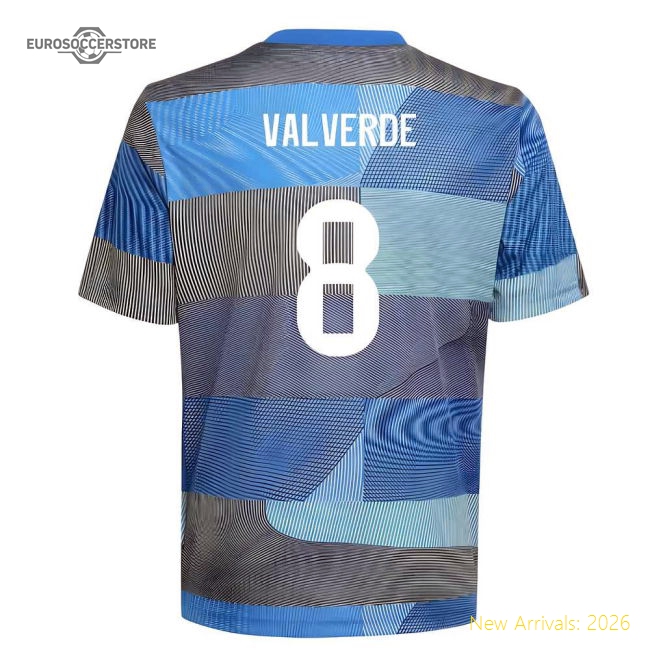 2025-2026 Real Madrid Pre-Match Shirt (Blue) - Kids (Valverde 8)-Football Jersey Hub