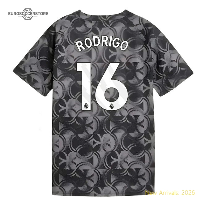 2025-2026 Man City Warm Up Jersey (Black) - Kids (Rodrigo 16)-Football Jersey Hub