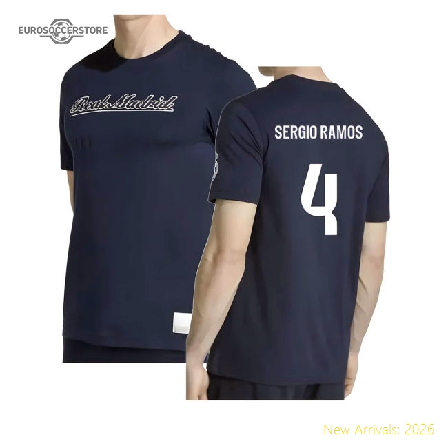 2025-2026 Real Madrid US Tee (Navy) (Sergio Ramos 4)-Football Jersey Hub