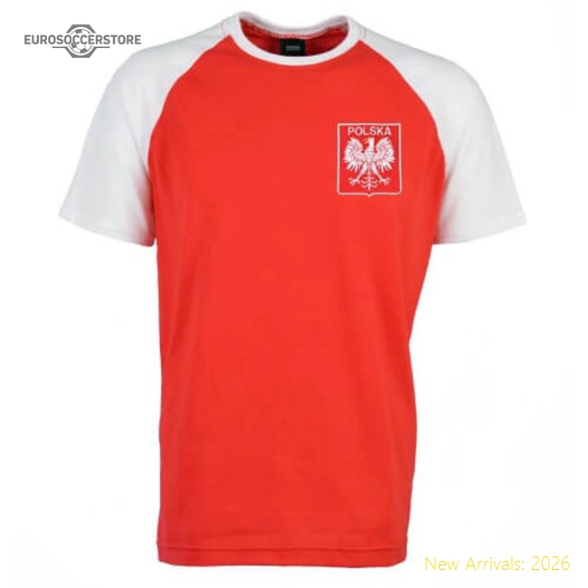 Poland Raglan Sleeve Red/White Retro T-Shirt-Football Jersey Hub