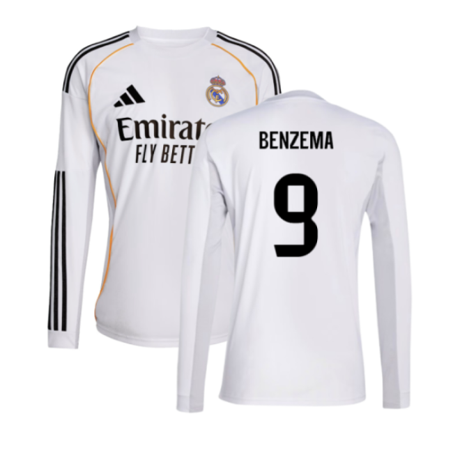 2025-2026 Real Madrid Long Sleeve Home Shirt (Benzema 9)-Football Jersey Hub