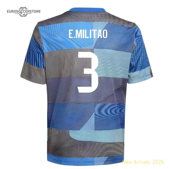 2025-2026 Real Madrid Pre-Match Shirt (Blue) - Kids (E.Militao 3)-Football Jersey Hub