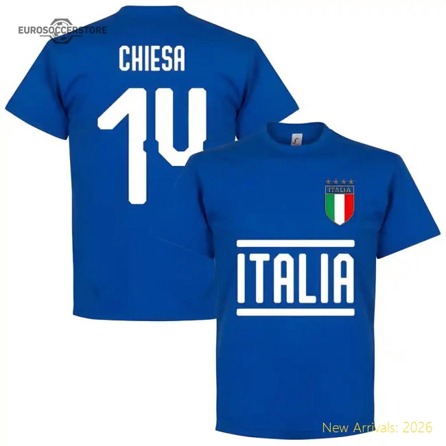Italy Chiesa 14 Team T-Shirt - Royal-Football Jersey Hub