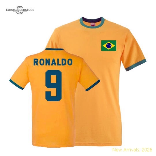 Ronaldo Brazil Ringer Tee (yellow)-Football Jersey Hub