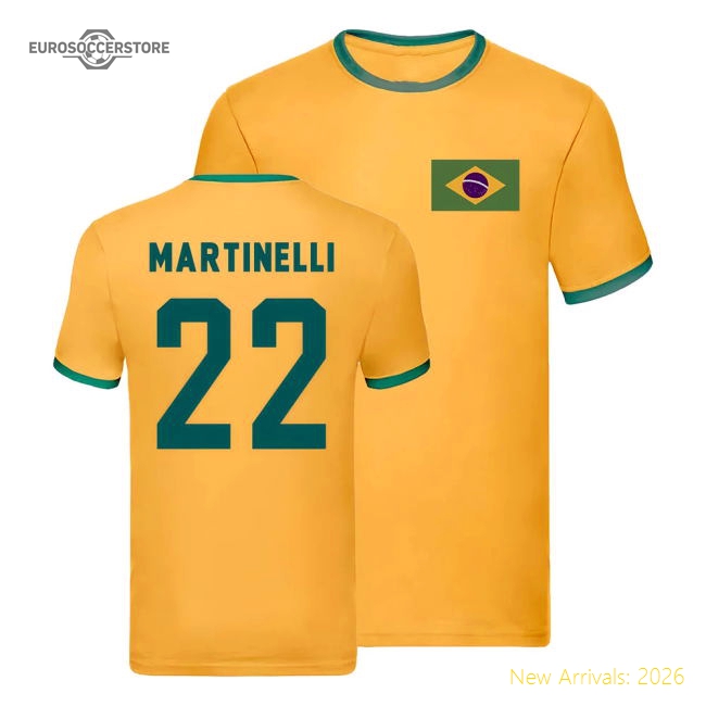 Brazil Ringer T-Shirt (Gabriel Martinelli 22)-Football Jersey Hub