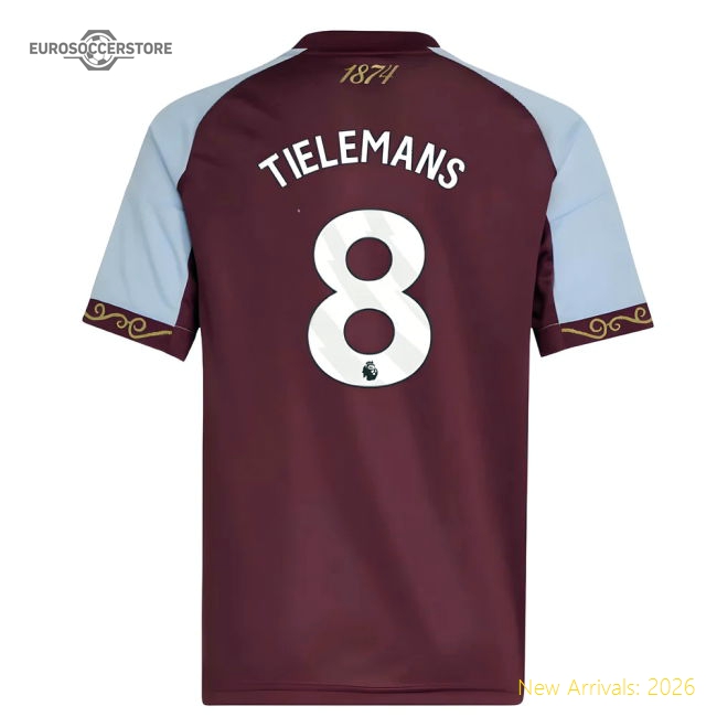 2025-2026 Aston Villa Home Shirt (Kids) (Tielemans 8)-Football Jersey Hub