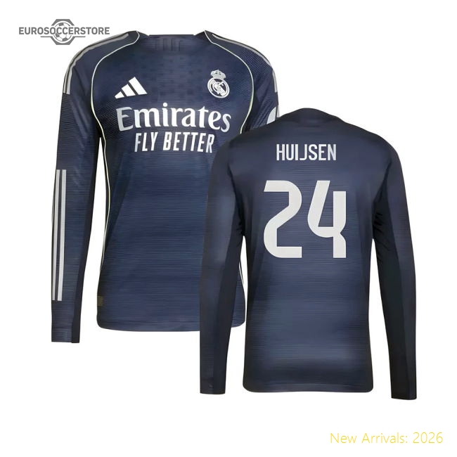 2025-2026 Real Madrid Authentic Long Sleeve Away Shirt (Huijsen 24)-Football Jersey Hub