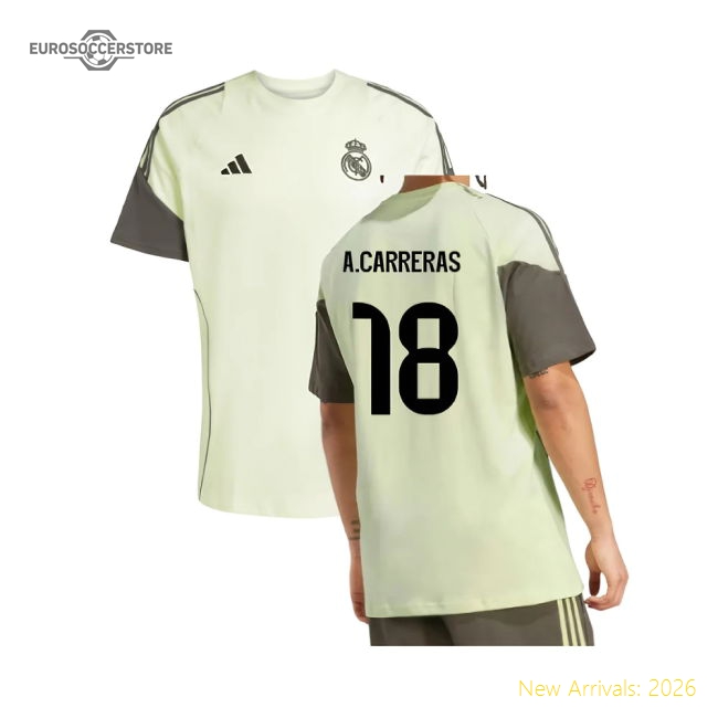 2025-2026 Real Madrid Training Tee (Almost Lime) (A.Carreras 18)-Football Jersey Hub