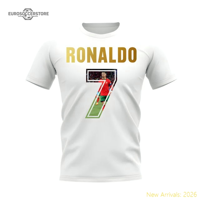 Cristiano Ronaldo Name And Number Portugal T-Shirt (White)-Football Jersey Hub