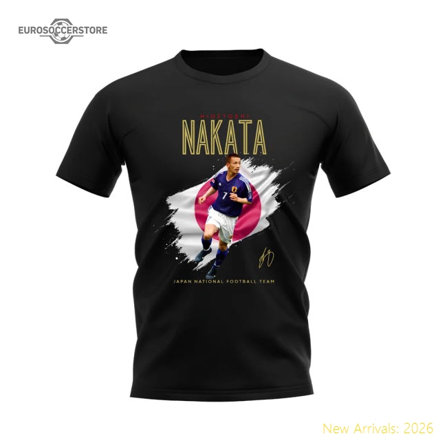 Hidetoshi Nakata Japan Image T-Shirt (Black)-Football Jersey Hub