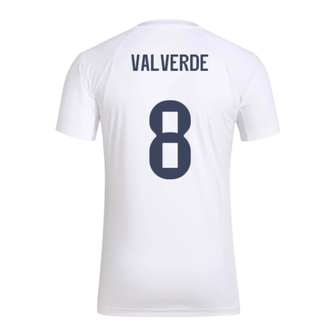 2025-2026 Real Madrid Seasonal Graphic Tee (White) (Valverde 8)-Football Jersey Hub