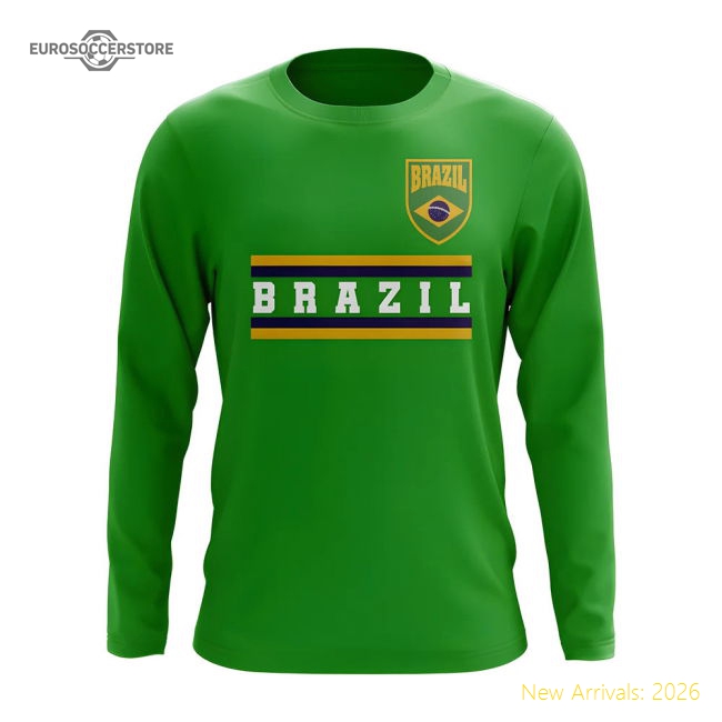 Brazil Core Football Country Long Sleeve T-Shirt (Green)-Football Jersey Hub