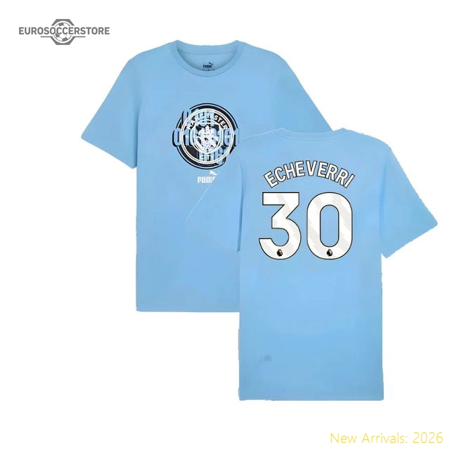 2024-2025 Man City ftblCulture Tee (Light Blue) (Echeverri 30)-Football Jersey Hub