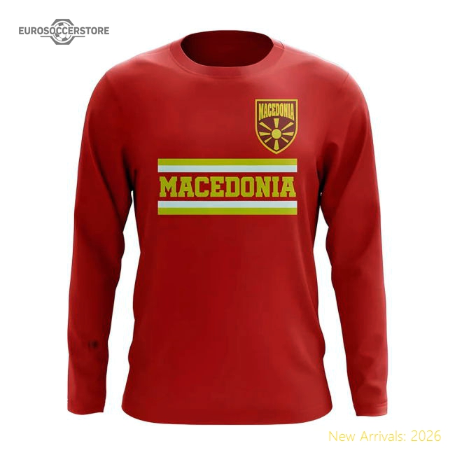 Macedonia Core Football Country Long Sleeve T-Shirt (Red)-Football Jersey Hub