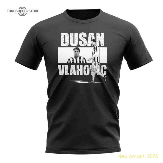 Dusan Vlahovic Player Collage T-Shirt (Black)-Football Jersey Hub