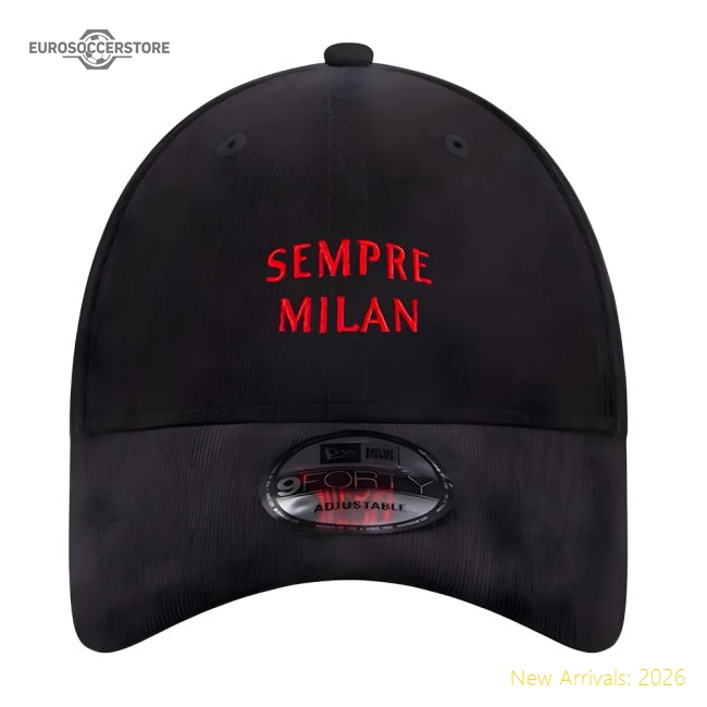 AC Milan Needle Cord Black 9FORTY Adjustable Cap-Football Jersey Hub