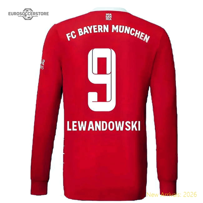 2022-2023 Bayern Munich Long Sleeve Home Shirt (LEWANDOWSKI 9)-Football Jersey Hub