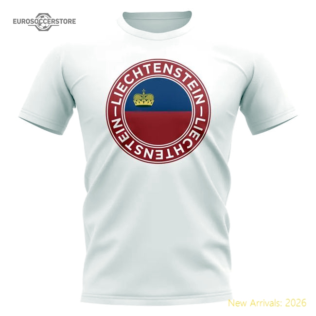 Liechtenstein Football Badge T-Shirt (White)-Football Jersey Hub