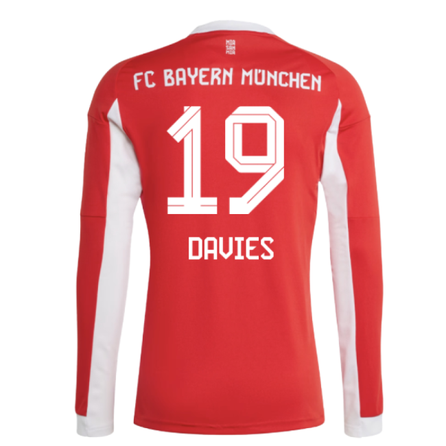 2025-2026 Bayern Munich Long Sleeve Home Shirt (Davies 19)-Football Jersey Hub