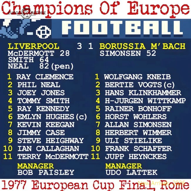 1977 European Cup Final (Liverpool) Retrotext t-shirt - White-Football Jersey Hub