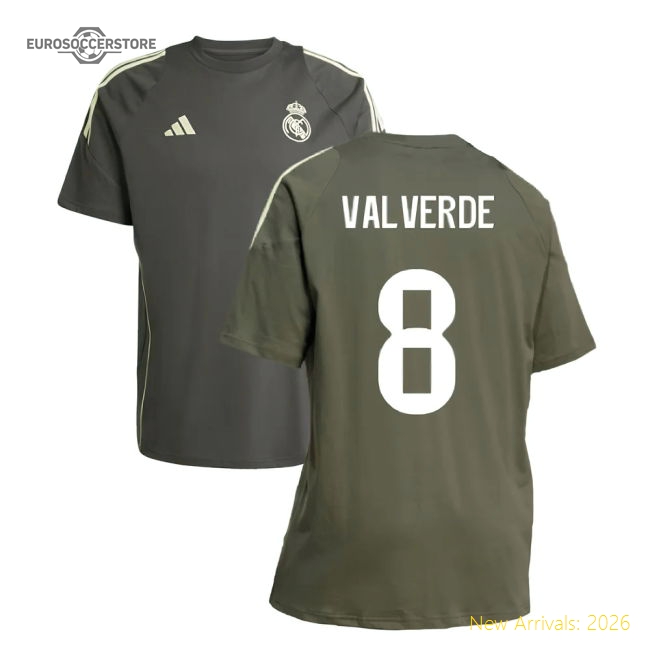 2025-2026 Real Madrid Training Tee (Utility Grey) (Valverde 8)-Football Jersey Hub