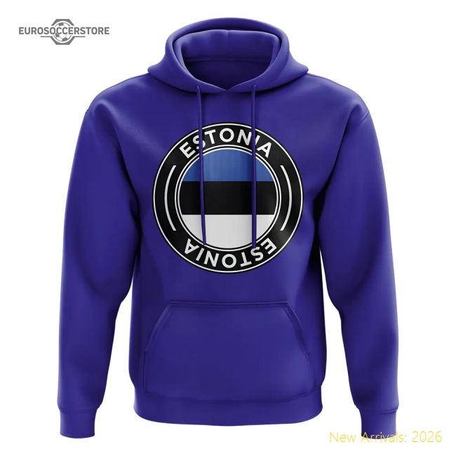 Estonia Football Badge Hoodie (Royal)-Football Jersey Hub