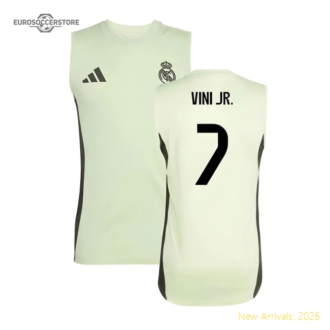 2025-2026 Real Madrid Sleeveless Training Jersey (Almost Lime) (Vini Jr. 7)-Football Jersey Hub