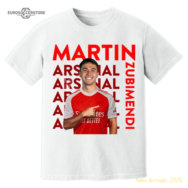 Martin Zubimendi Arsenal New Signing T-Shirt (White)-Football Jersey Hub