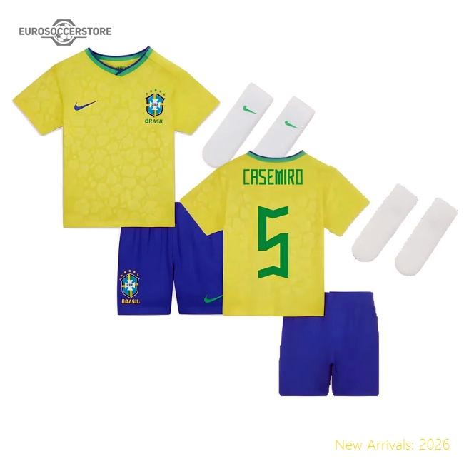 2022-2023 Brazil Home Little Boys Mini Kit (Casemiro 5)-Football Jersey Hub