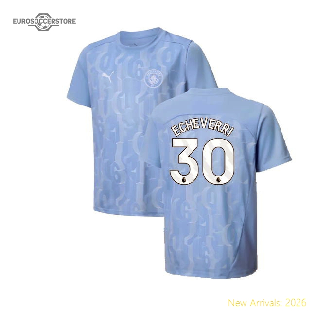 2024-2025 Man City Prematch SS Shirt (Light Blue) - Kids (Echeverri 30)-Football Jersey Hub