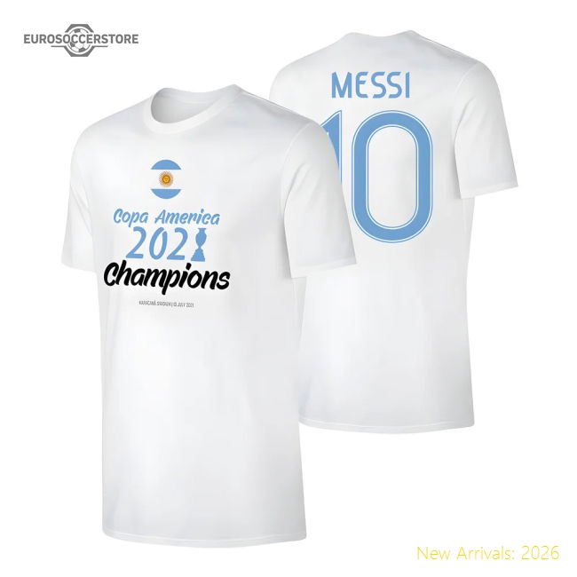 Argentina CA2021 WINNERS t-shirt MESSI, white-Football Jersey Hub