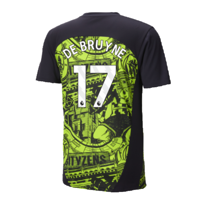 2024-2025 Man City Pre-Match Shirt (Yellow Glow) - Kids (De Bruyne 17)-Football Jersey Hub