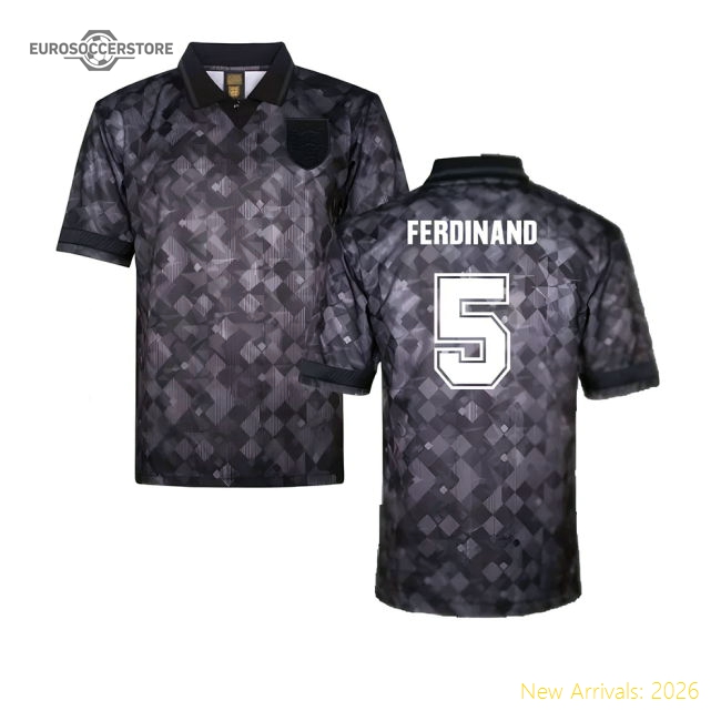 England 1990 Black Out Retro Football Shirt (Ferdinand 5)-Football Jersey Hub