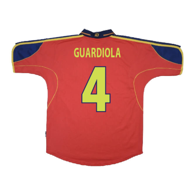 Spain 1999-02 Home Shirt ((Excellent) M) (Guardiola 4)-Football Jersey Hub