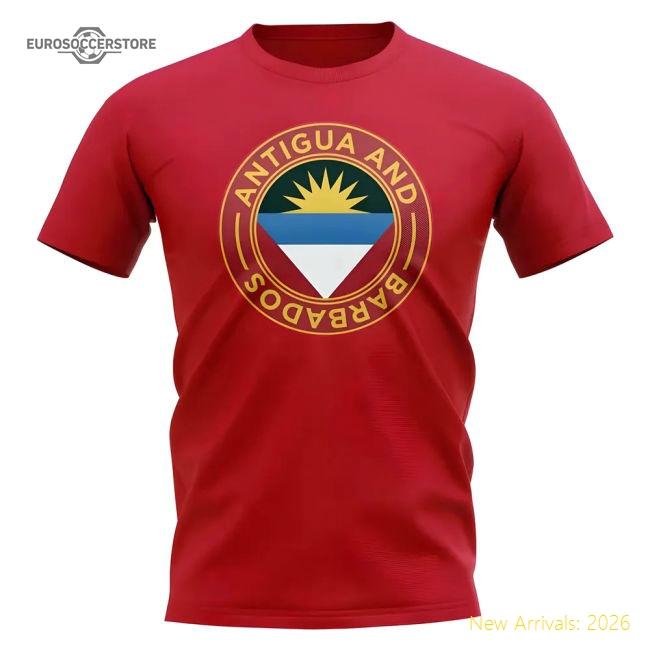 Antigua and Barbados Football Badge T-Shirt (Red)-Football Jersey Hub