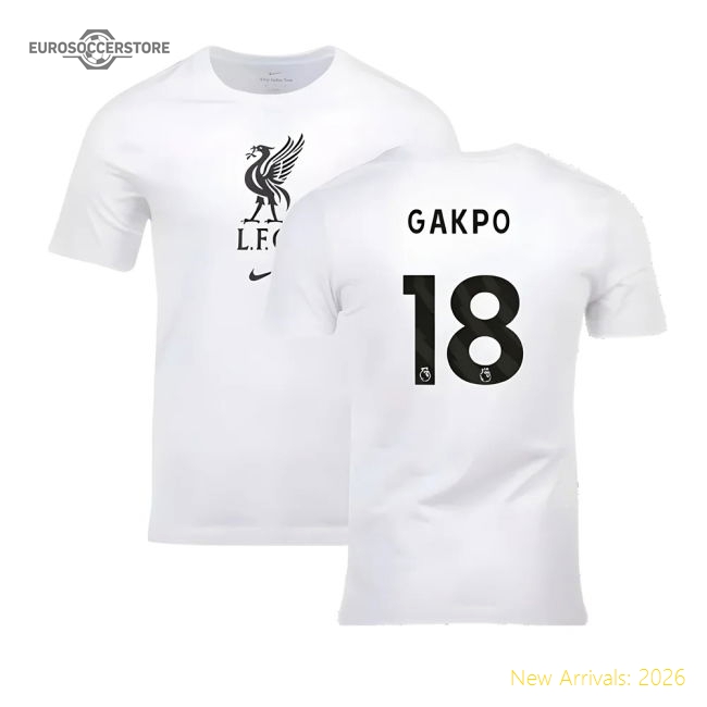 2023-2024 Liverpool Crest Tee (White) (Gakpo 18)-Football Jersey Hub