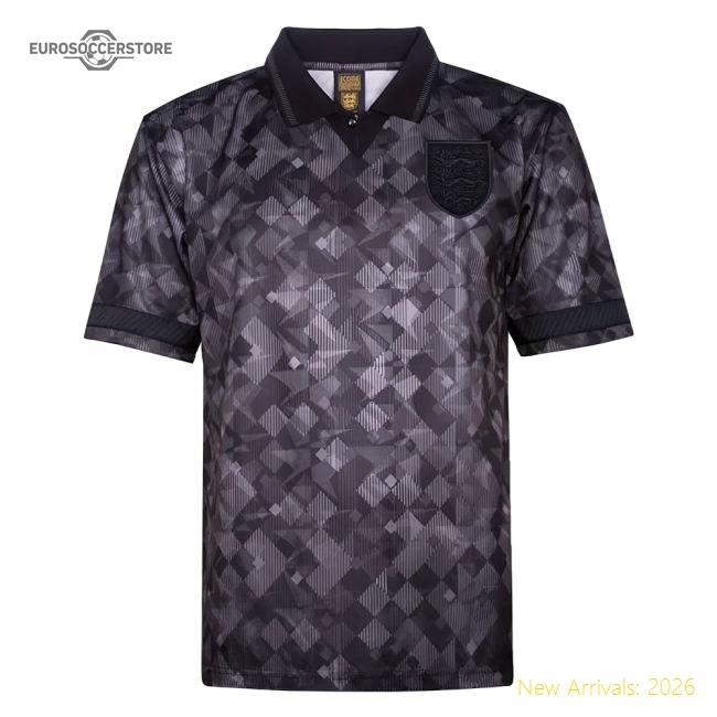 England 1990 Black Out Retro Football Shirt (Ferdinand 5)-Football Jersey Hub