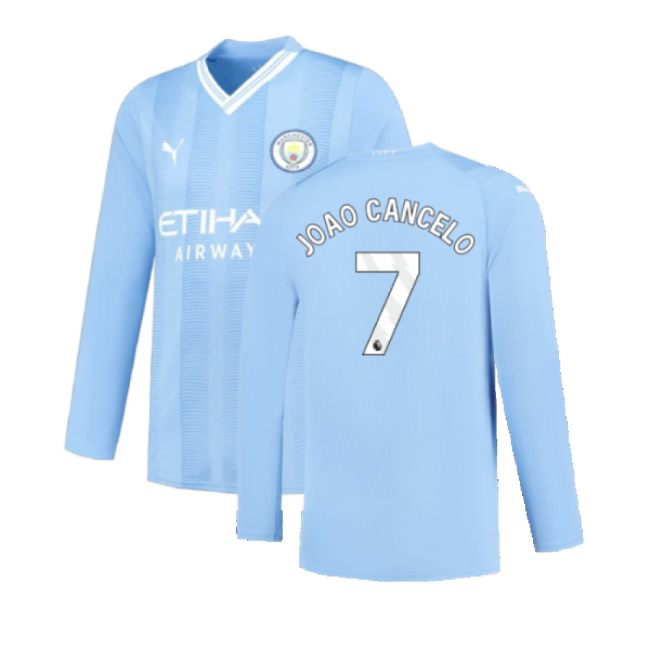 Manchester City 2023-2024 Puma Home Long Sleeved Shirt (S) (Good) (JOAO CANCELO 7)-Football Jersey Hub