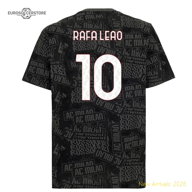 2025-2026 AC Milan ftblCulture Tee AOP (Black) (Rafa Leao 10)-Football Jersey Hub