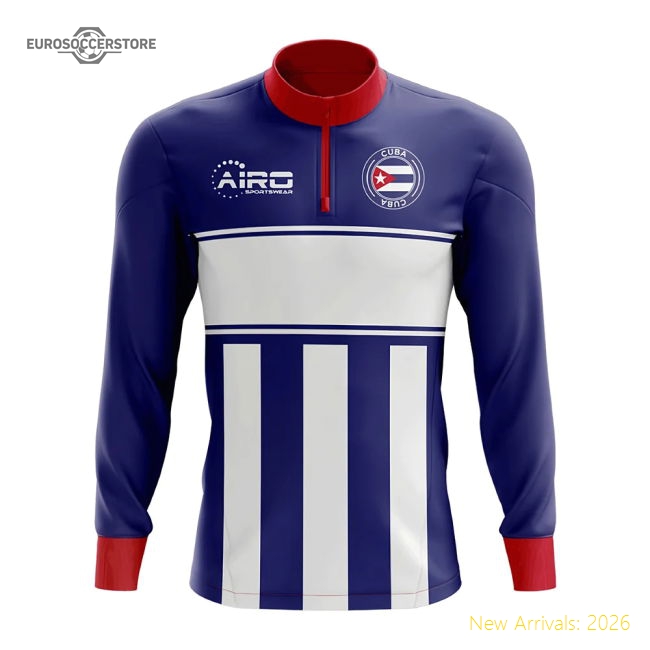 Cuba Concept Football Half Zip Midlayer Top (Blue-White)-Football Jersey Hub