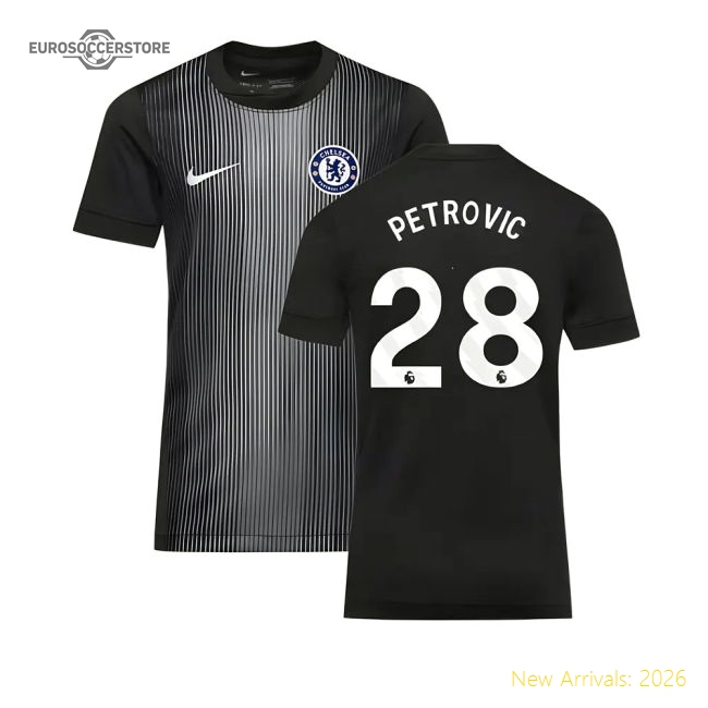 2025-2026 Chelsea Home Goalkeeper Shirt (Black) - Kids (Petrovic 28)-Football Jersey Hub