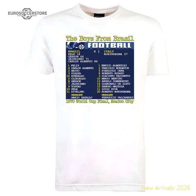 1970 World Cup Final (Brazil) Retrotext T-Shirt - White-Football Jersey Hub