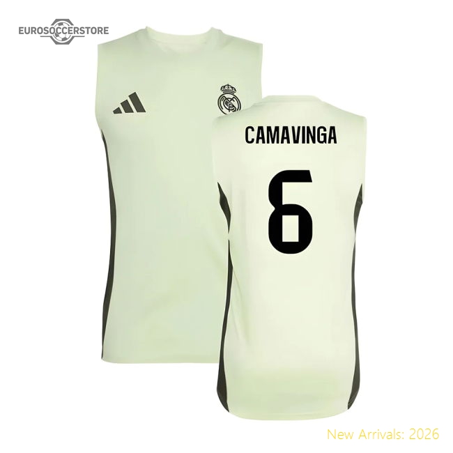 2025-2026 Real Madrid Sleeveless Training Jersey (Almost Lime) (Camavinga 6)-Football Jersey Hub