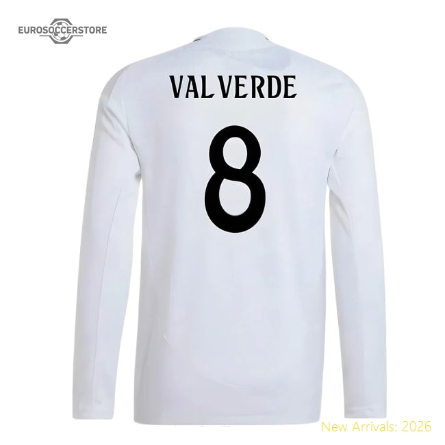 2024-2025 Real Madrid Authentic Long Sleeve Home Shirt (Valverde 8)-Football Jersey Hub