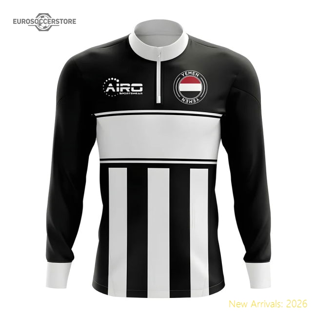 Yemen Concept Football Half Zip Midlayer Top (Black-White)-Football Jersey Hub