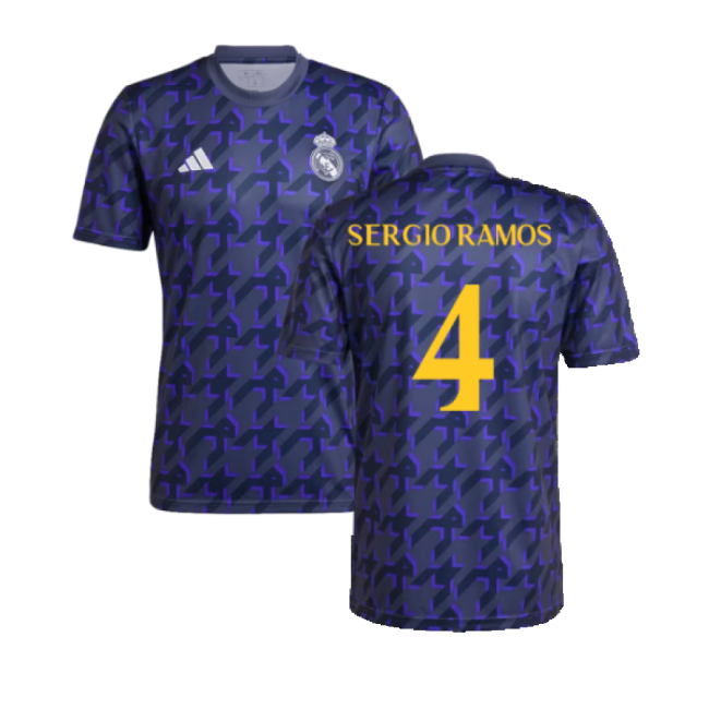 2023-2024 Real Madrid Pre-Match Shirt (Shadow Navy) (Sergio Ramos 4)-Football Jersey Hub